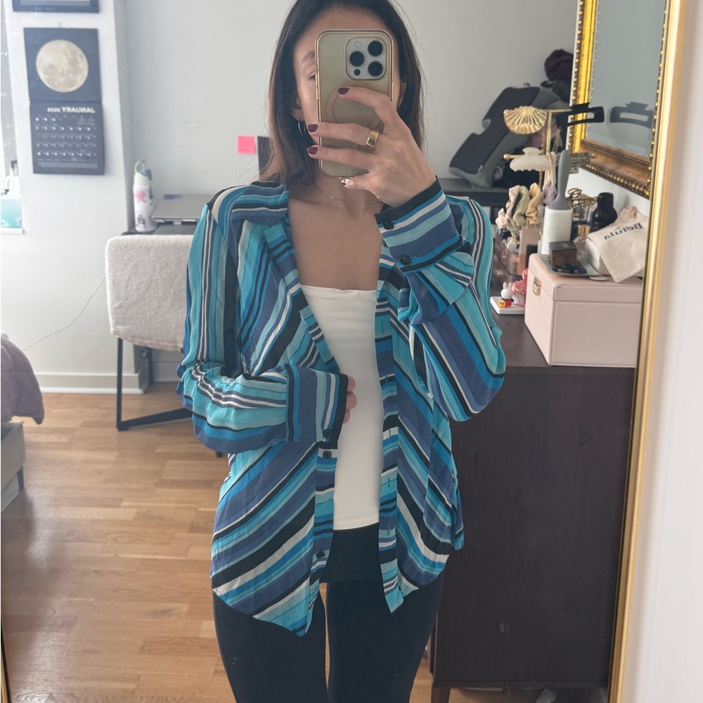 Dana Buchman Blue Striped Button Down Shirt